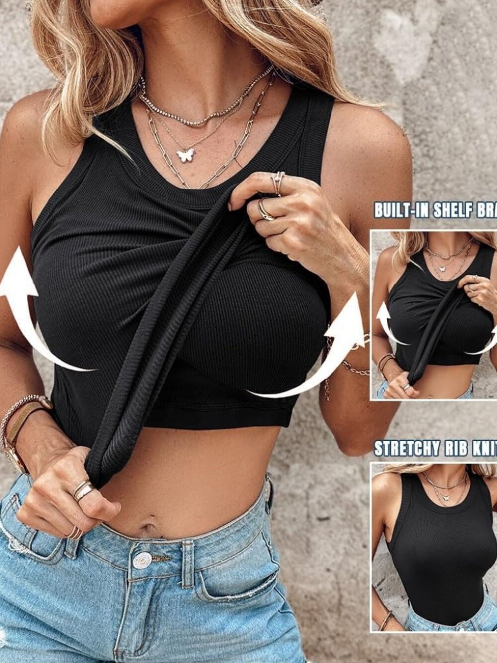 Women Built-in Bra Tank Tops Sleeveless Casual Shirts Racerback Ribbed Fitted - Picture 4 of 6